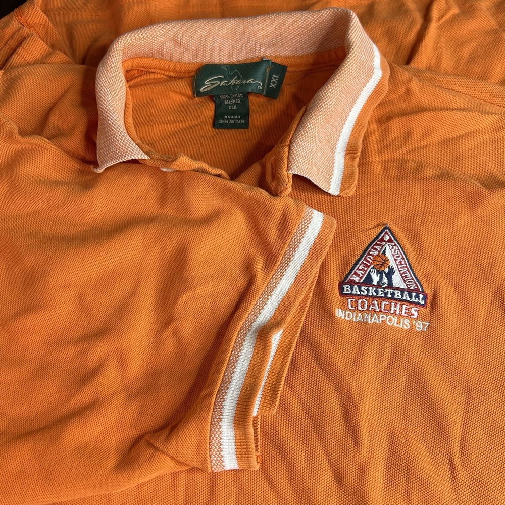 Vintage Sahara Brand NABC Coaches Indianapolis '97 Polo XXL Orange Made USA READ